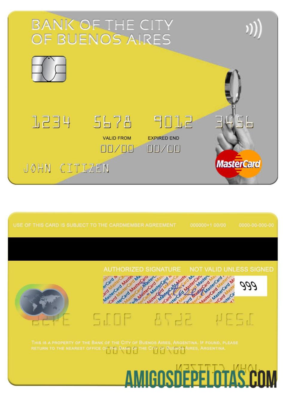 Argentina Banco da Cidade de Buenos Aires Mastercard amostra